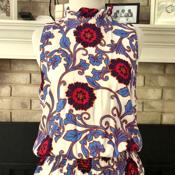 Gibson Floral Elastic Waist High Ruffle Neck Sleeveless Romper size Large - Picture 2 of 15